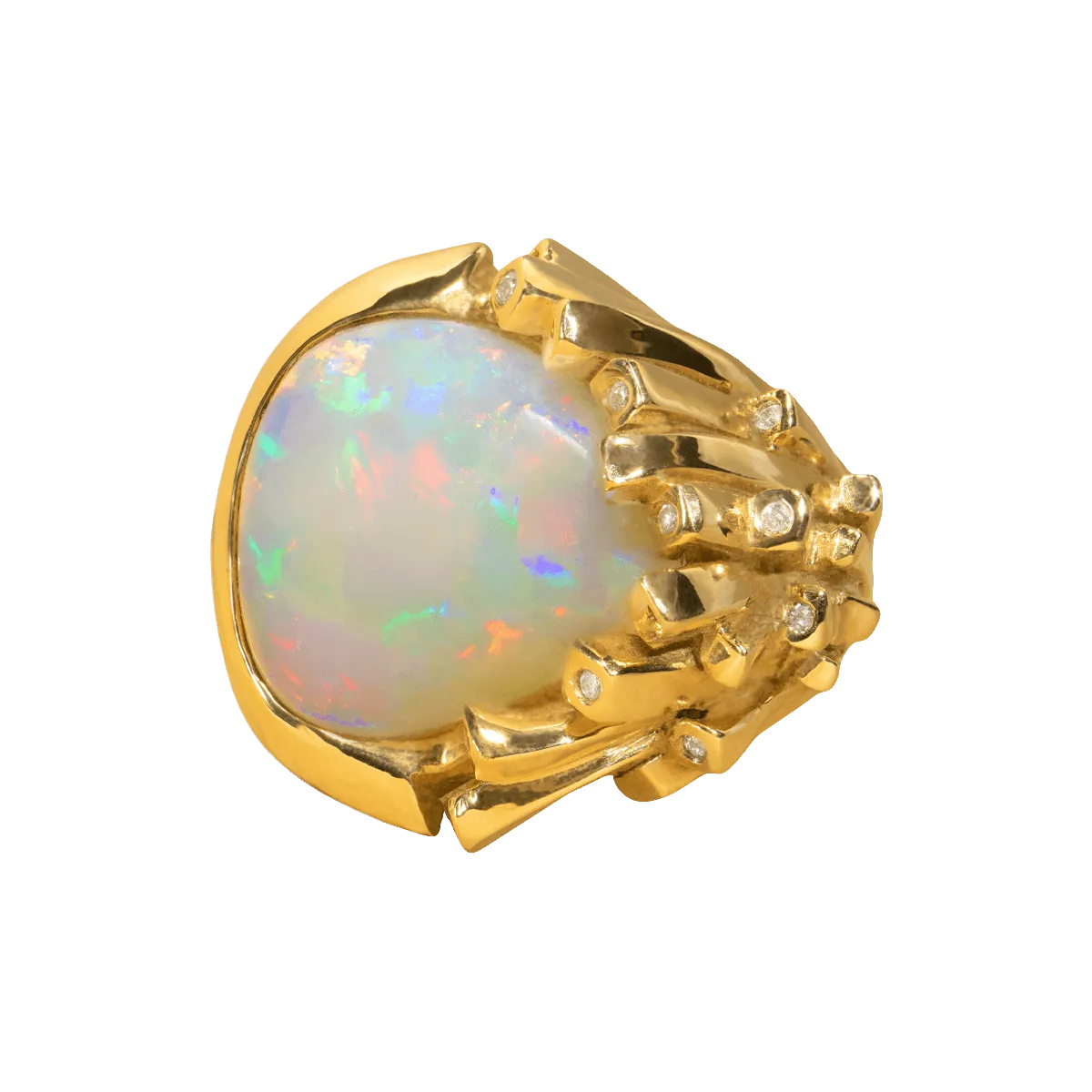 Light Opal, Diamond & 18K Gold Ring