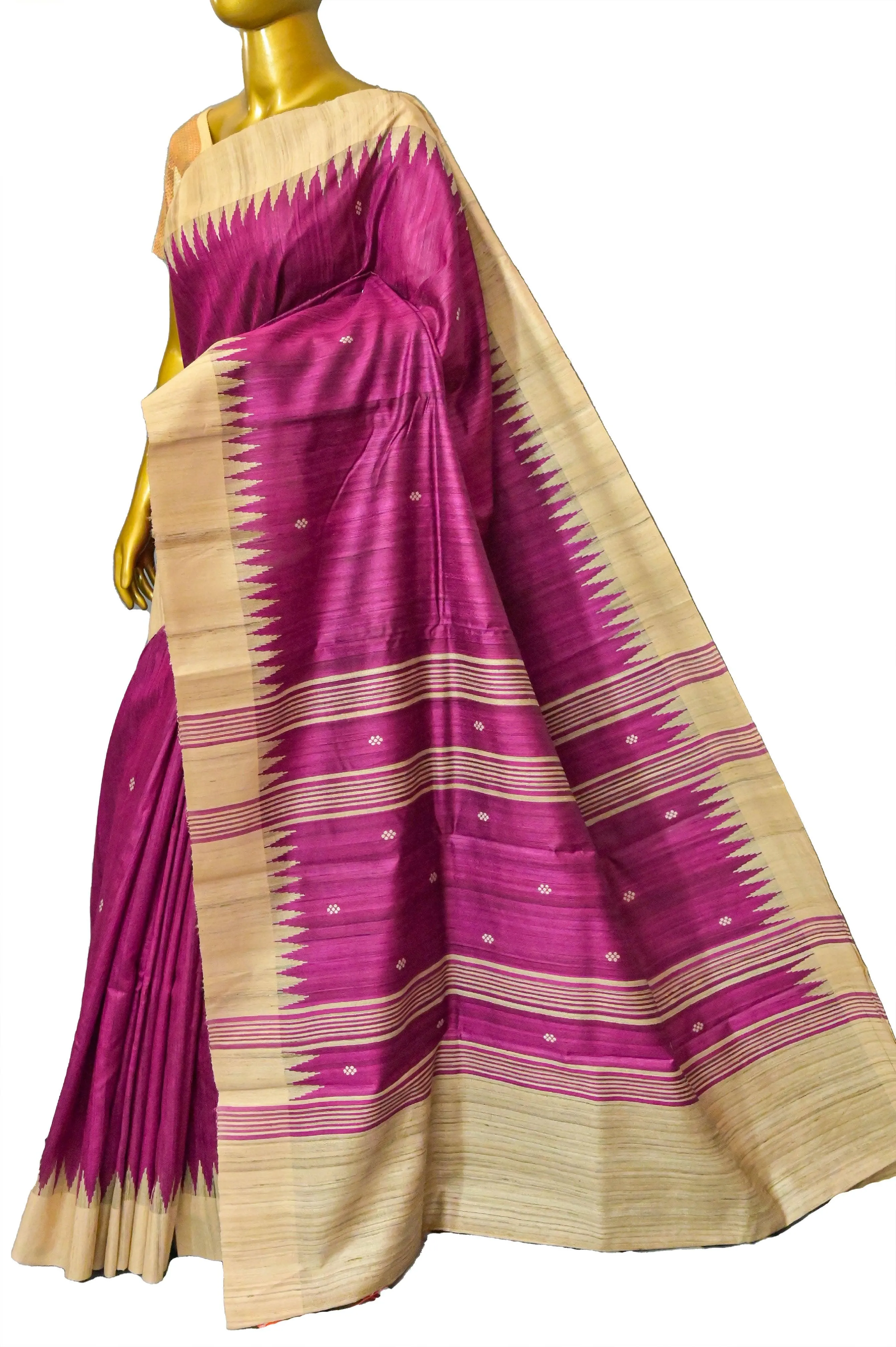 Magenta and Tussar Color Pure Ghicha Tussar Silk Saree