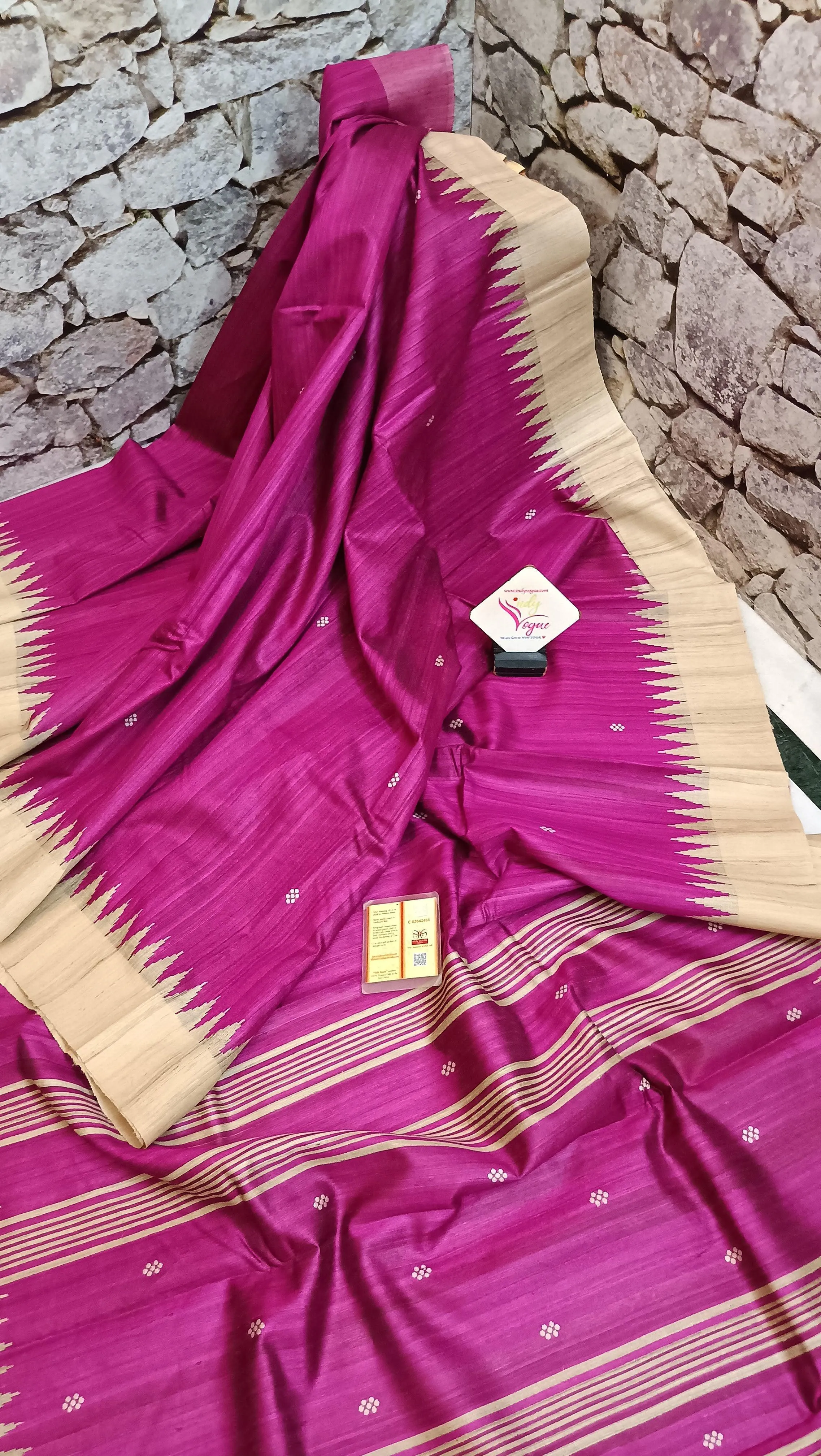 Magenta and Tussar Color Pure Ghicha Tussar Silk Saree