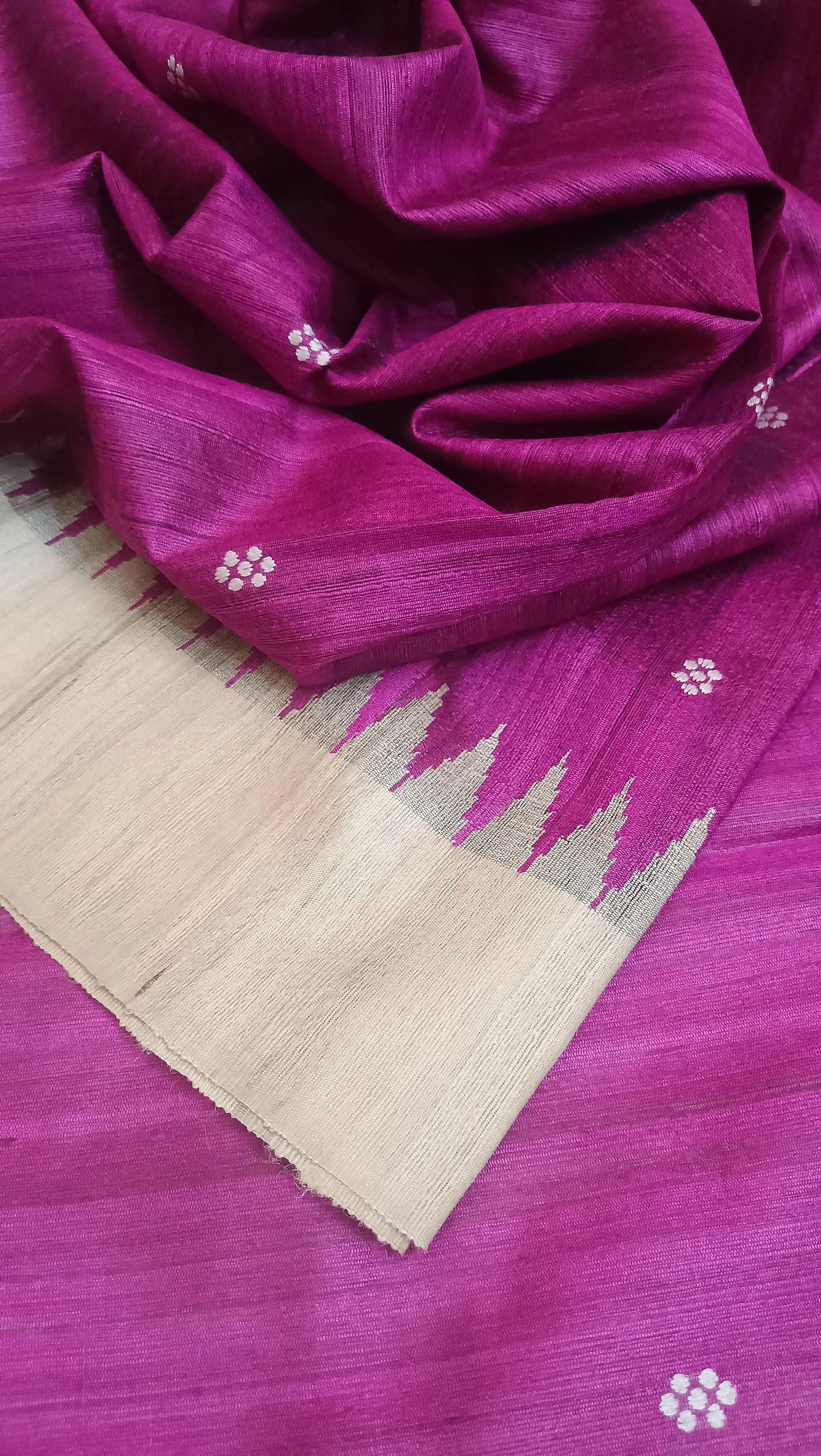 Magenta and Tussar Color Pure Ghicha Tussar Silk Saree