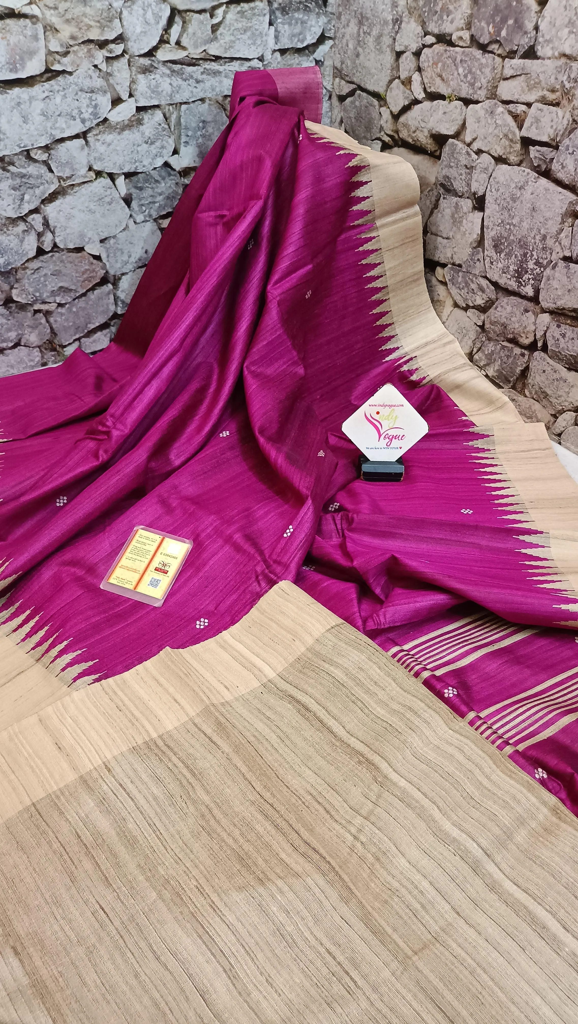 Magenta and Tussar Color Pure Ghicha Tussar Silk Saree