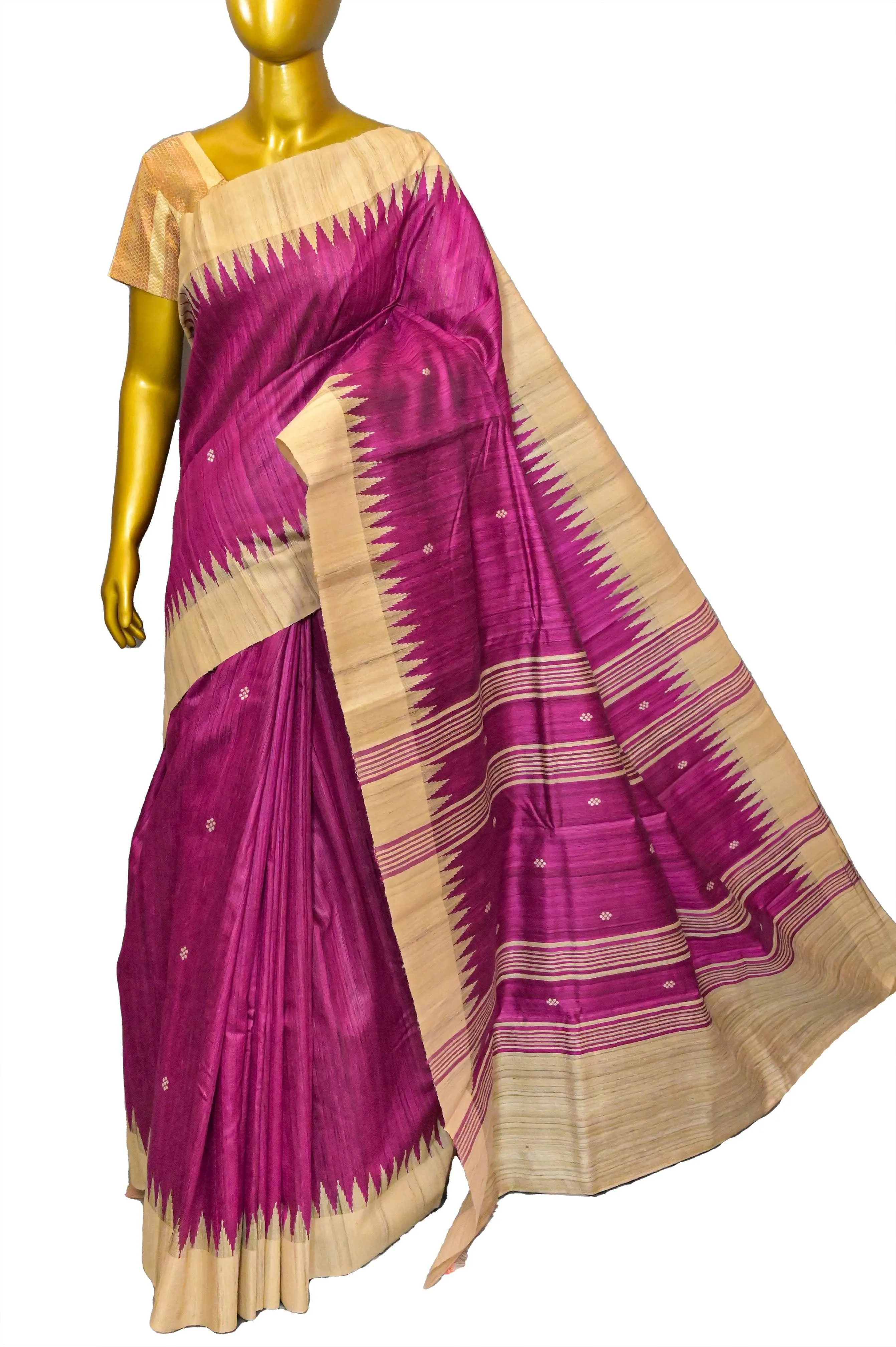 Magenta and Tussar Color Pure Ghicha Tussar Silk Saree