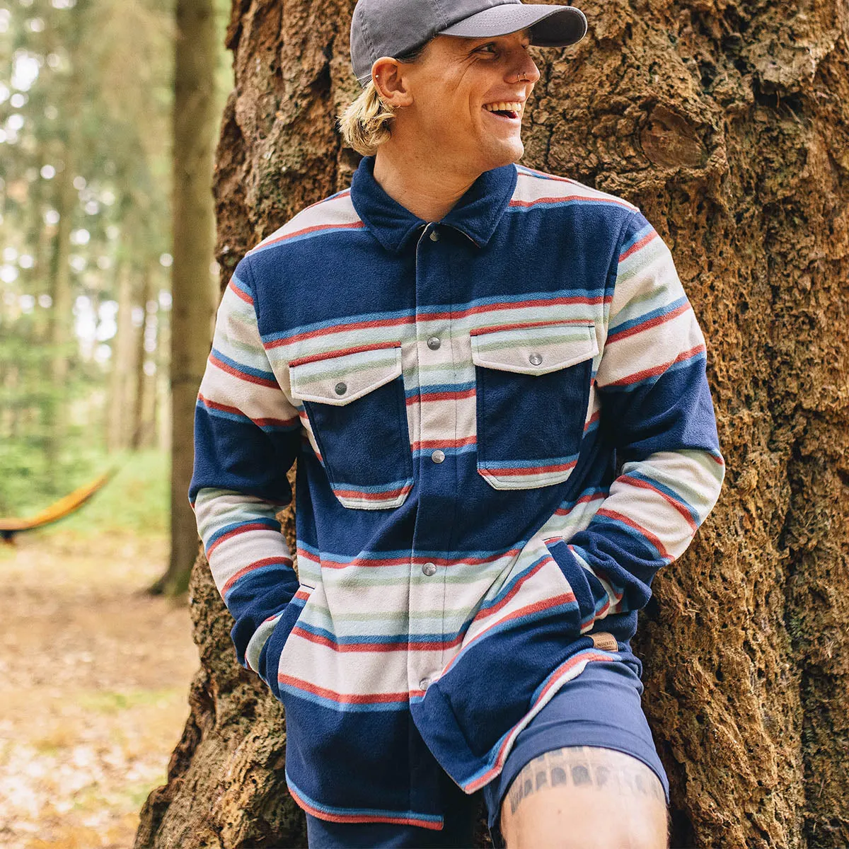 Maple Recycled Polar Fleece Shirt - Navy Mix Up Stripe