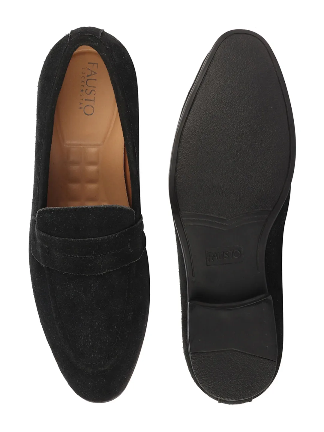 Men Black Suede Leather Penny Loafer Shoes