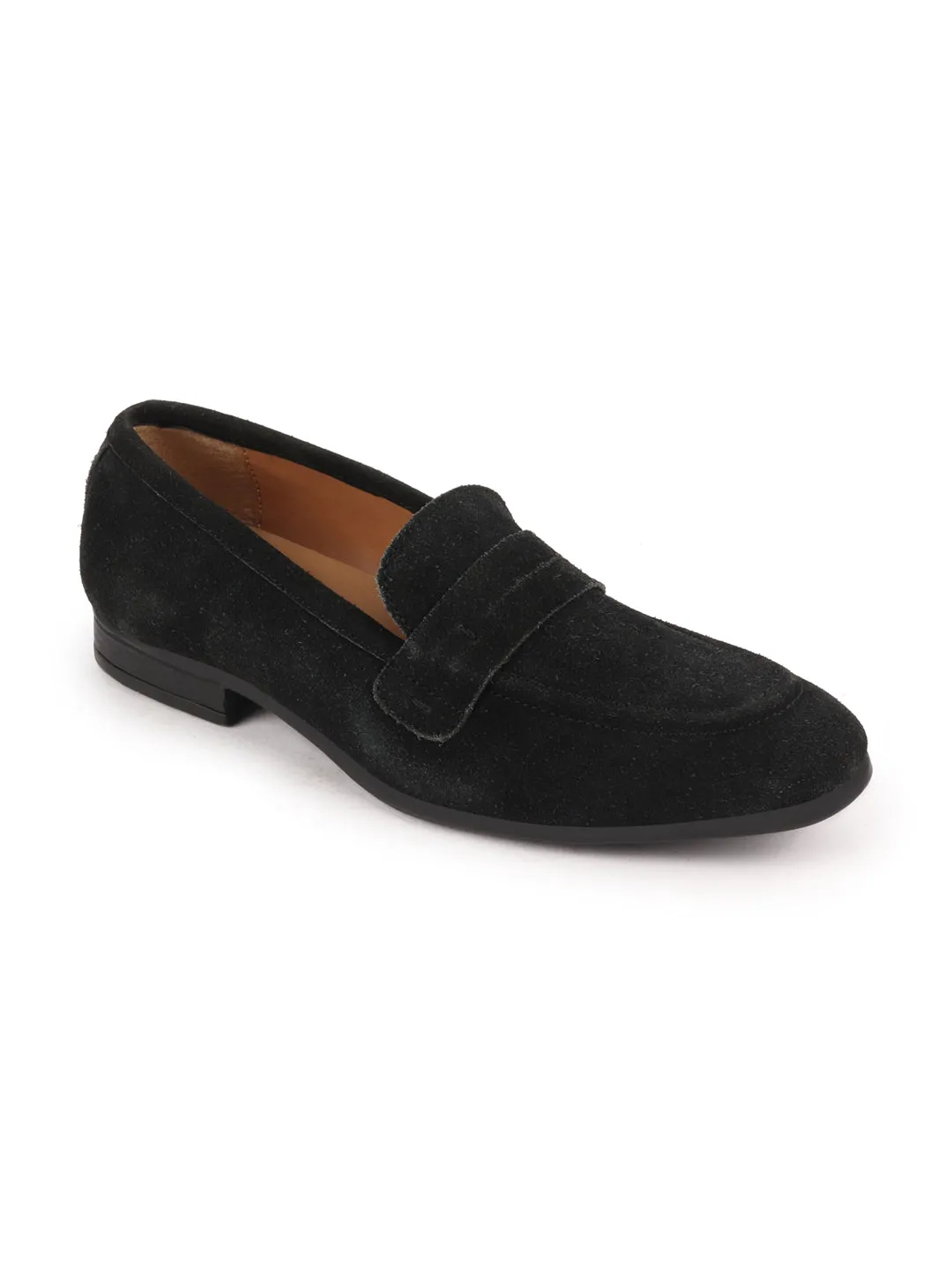 Men Black Suede Leather Penny Loafer Shoes