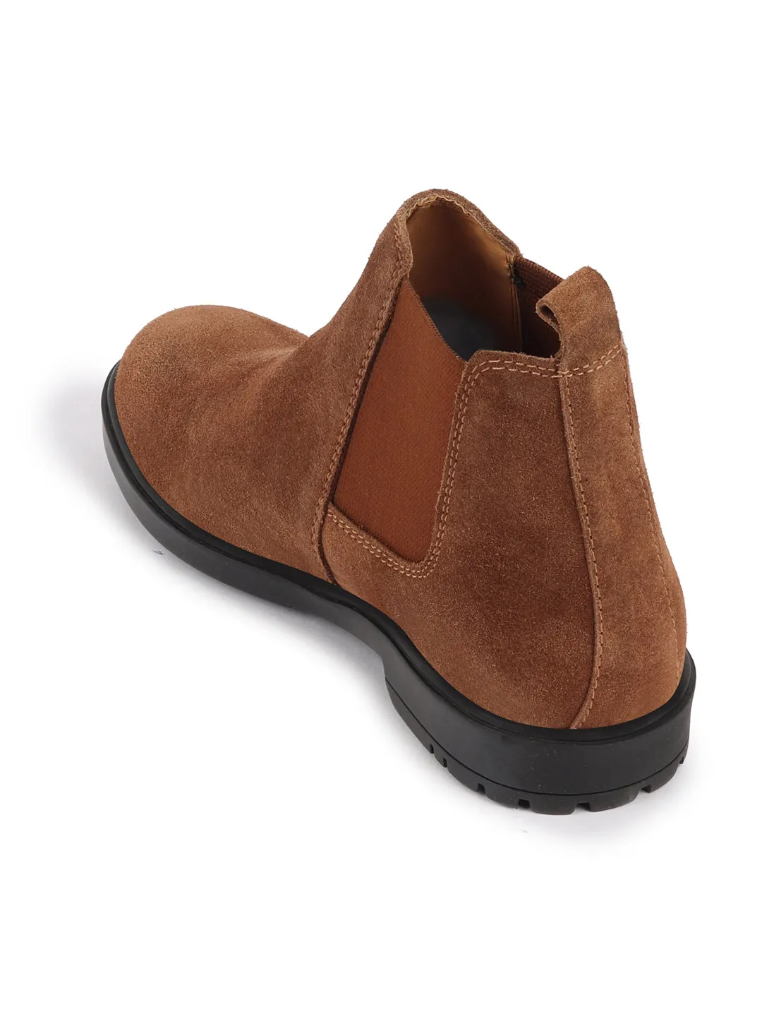 Men Camel Suede Leather Slip On Chelsea Boots