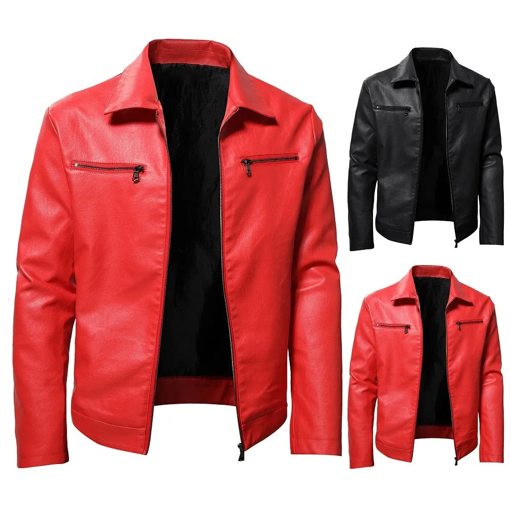 Men's Leather Jackets Steampunk Vintage Red Black Zipper Pu Leather Outerwear Motorcycle Windbreaker for Bomber Coats