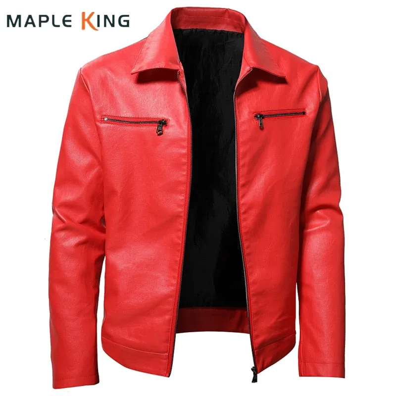 Men's Leather Jackets Steampunk Vintage Red Black Zipper Pu Leather Outerwear Motorcycle Windbreaker for Bomber Coats