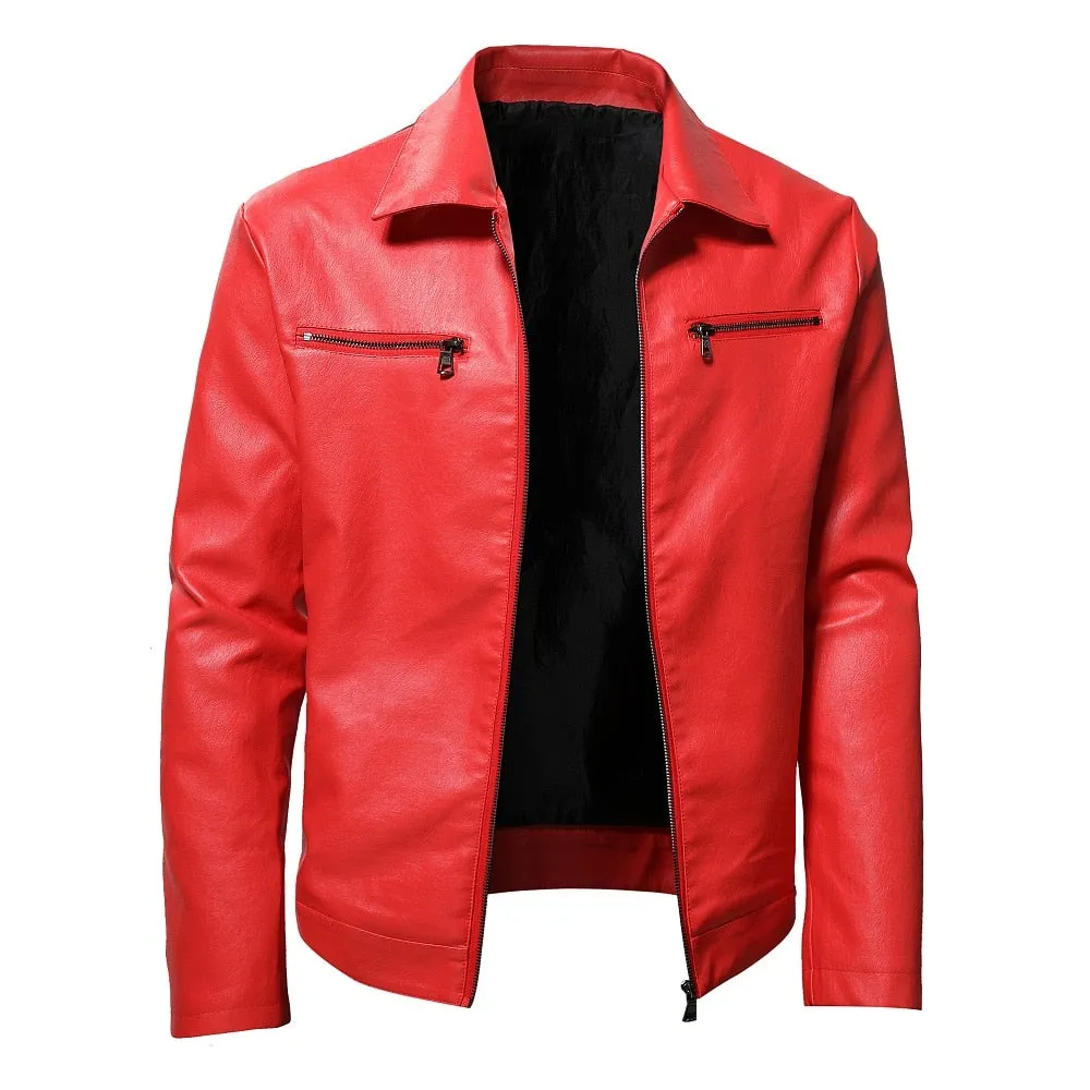 Men's Leather Jackets Steampunk Vintage Red Black Zipper Pu Leather Outerwear Motorcycle Windbreaker for Bomber Coats