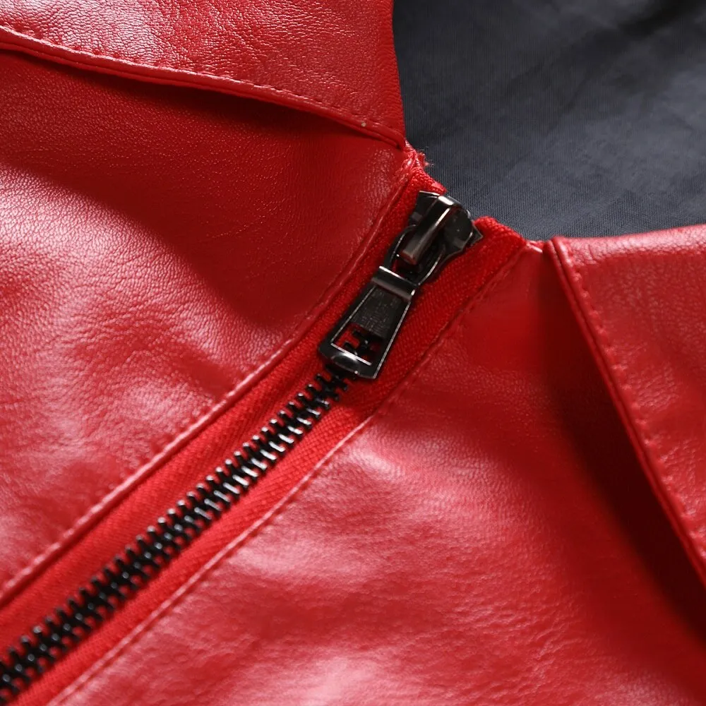 Men's Leather Jackets Steampunk Vintage Red Black Zipper Pu Leather Outerwear Motorcycle Windbreaker for Bomber Coats