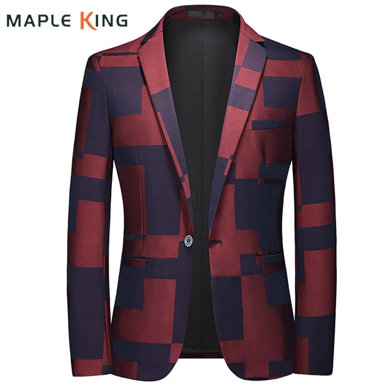 Men's Plaid Printed Blazer Terno Slin Masculino Luxury Blazers Suits Jacket For Wedding Blazer Homme