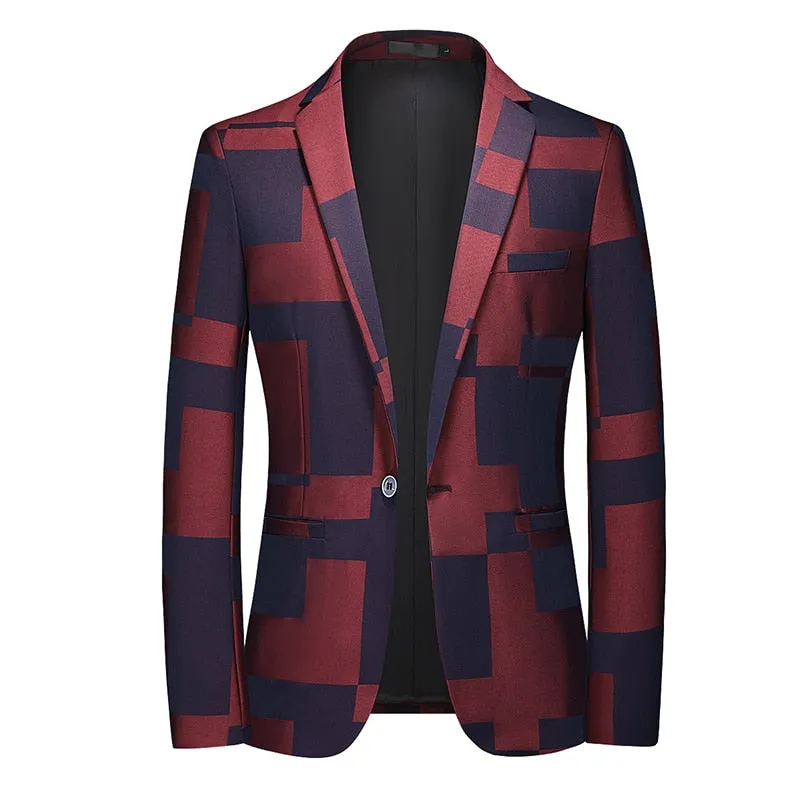 Men's Plaid Printed Blazer Terno Slin Masculino Luxury Blazers Suits Jacket For Wedding Blazer Homme