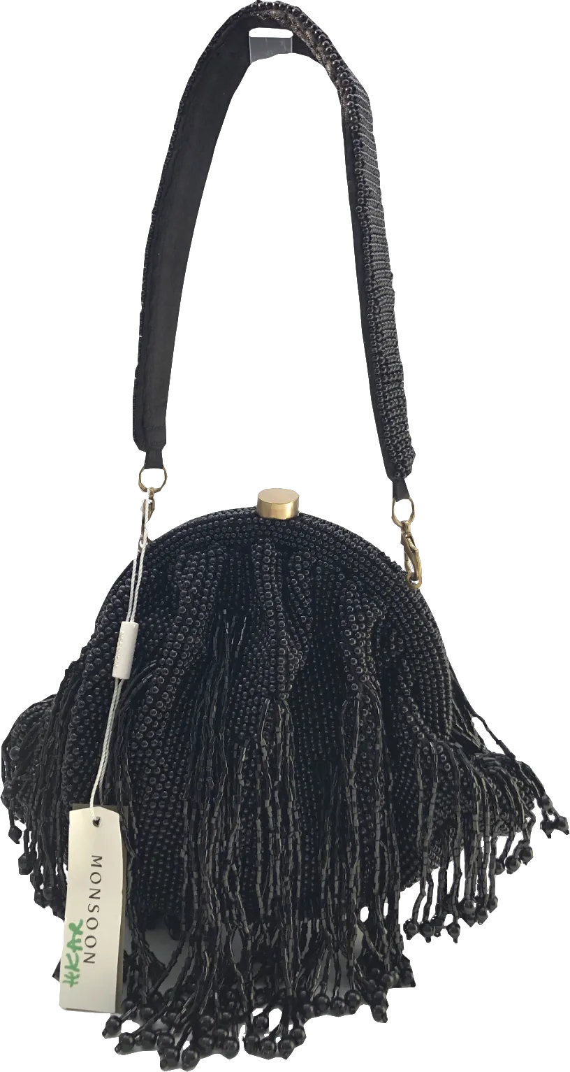 Monsoon Black Beaded Tassel Occasion Bag