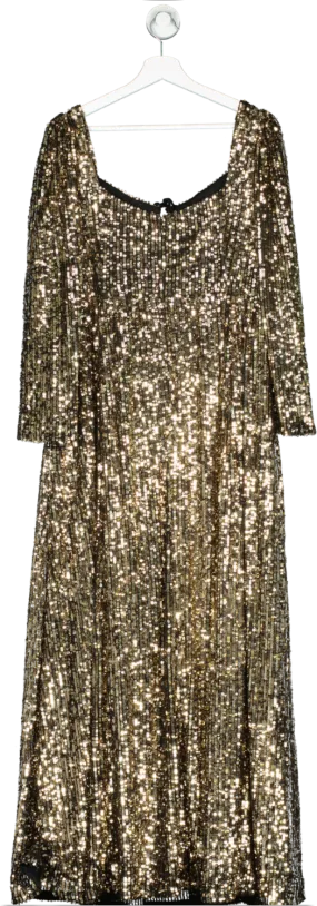 Monsoon Metallic Georgina Gold Sequin Maxi Dress UK 12