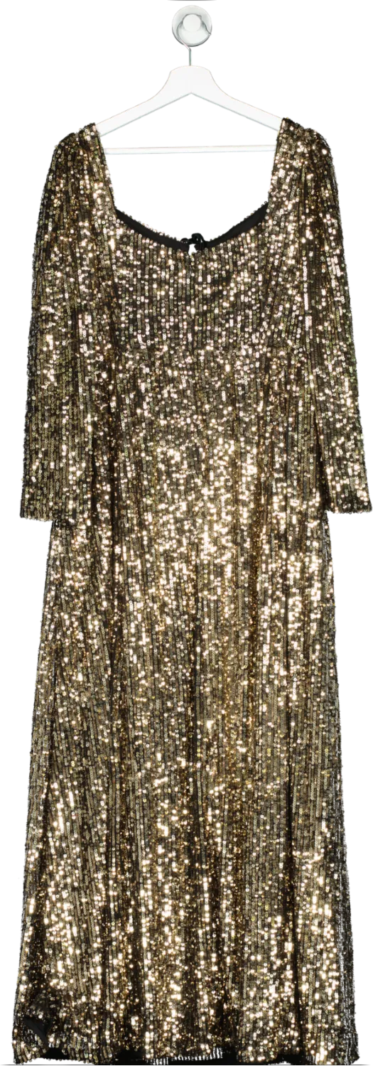 Monsoon Metallic Georgina Gold Sequin Maxi Dress UK 12