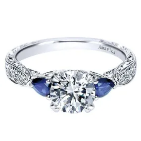 Mounting Only, Platinum Victorian Engagement Ring with Sapphire Accents