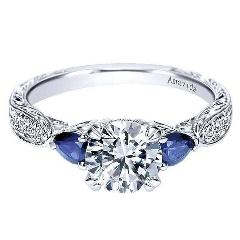 Mounting Only, Platinum Victorian Engagement Ring with Sapphire Accents