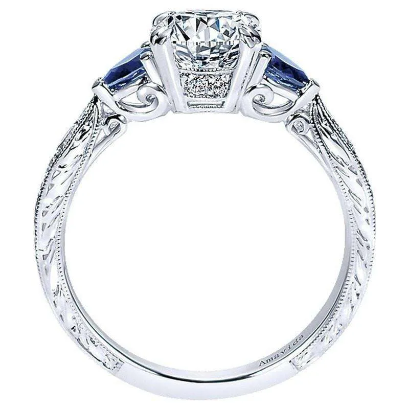 Mounting Only, Platinum Victorian Engagement Ring with Sapphire Accents