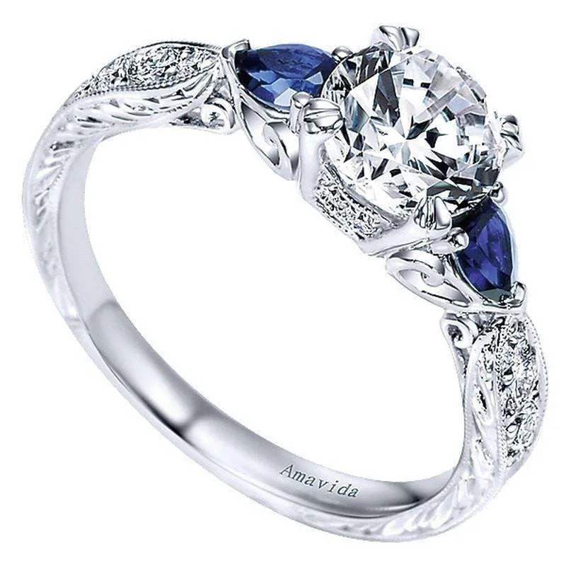 Mounting Only, Platinum Victorian Engagement Ring with Sapphire Accents