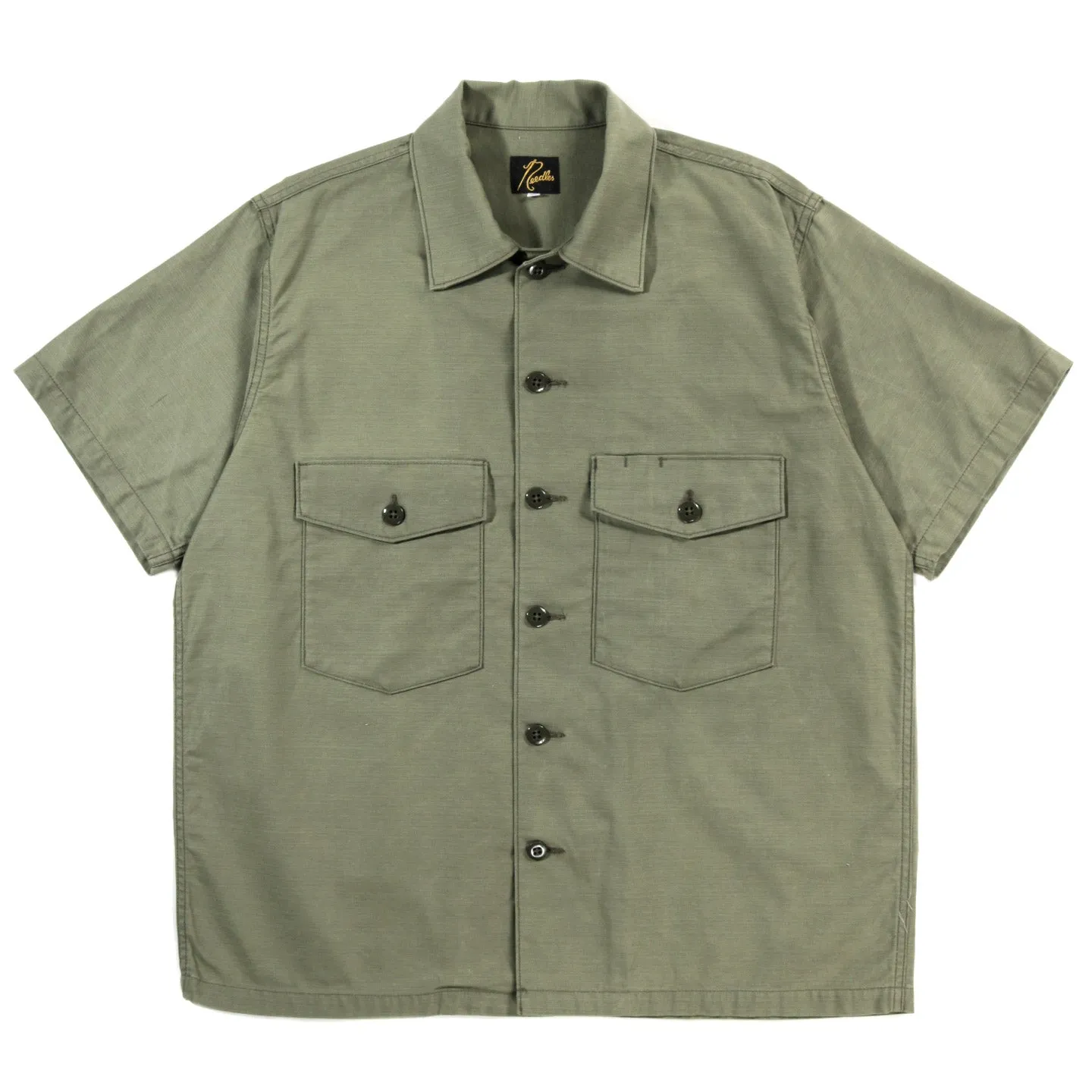 NEEDLES S/S FATIGUE SHIRT BACK SATEEN OLIVE