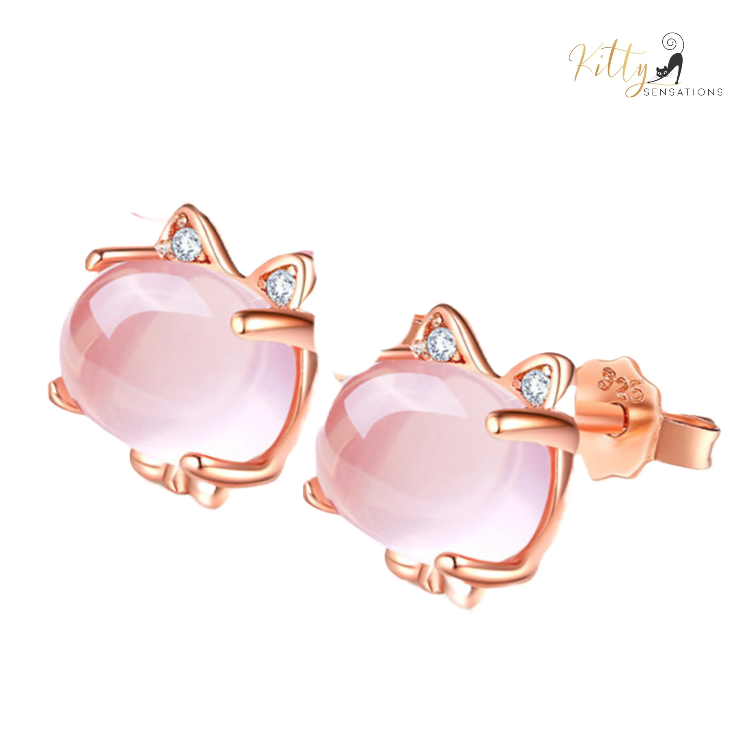 Opal Cat Stud Earrings (14K Rose Gold Plated)