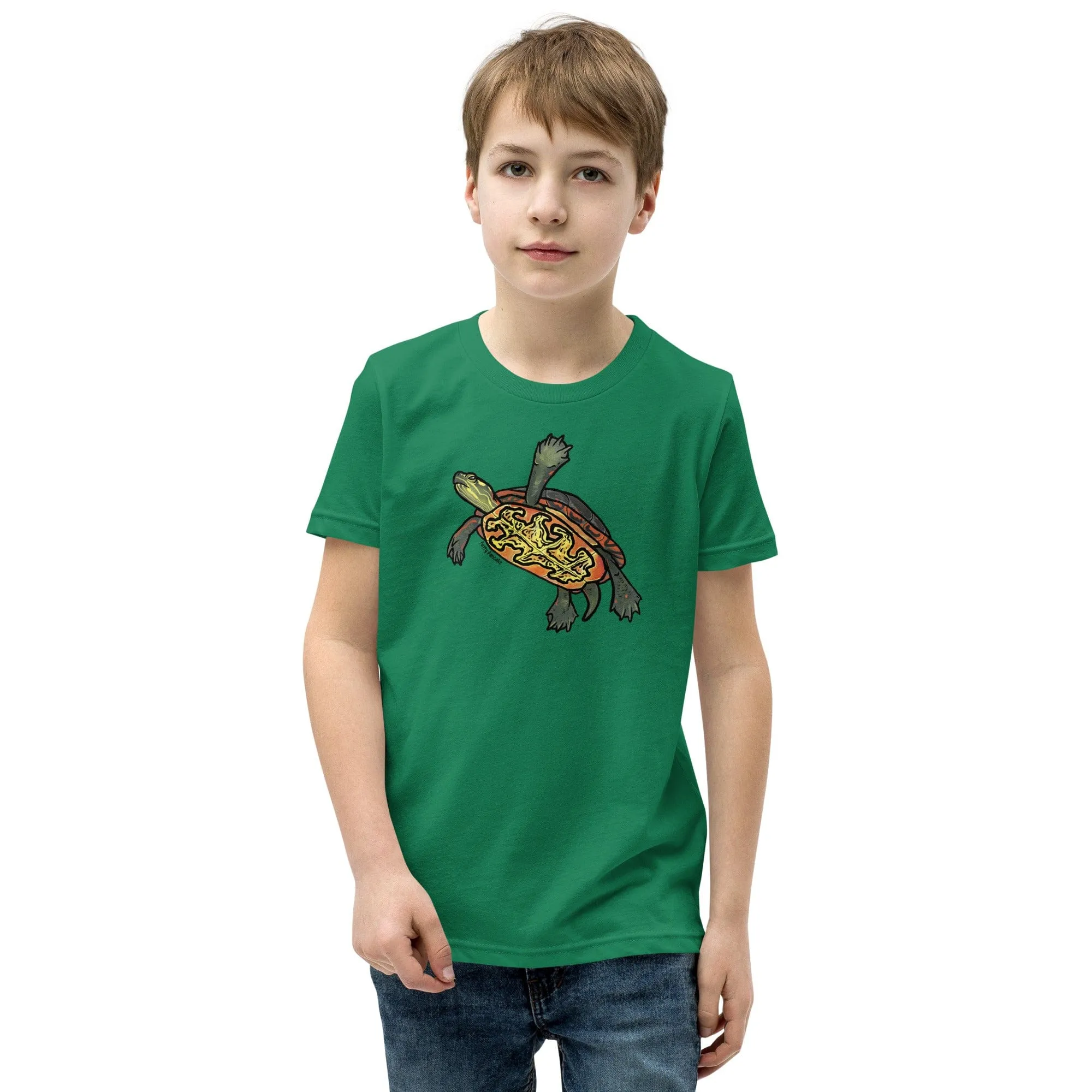 Painted Turtle Youth Short Sleeve T-Shirt, Cute Turtle Tee