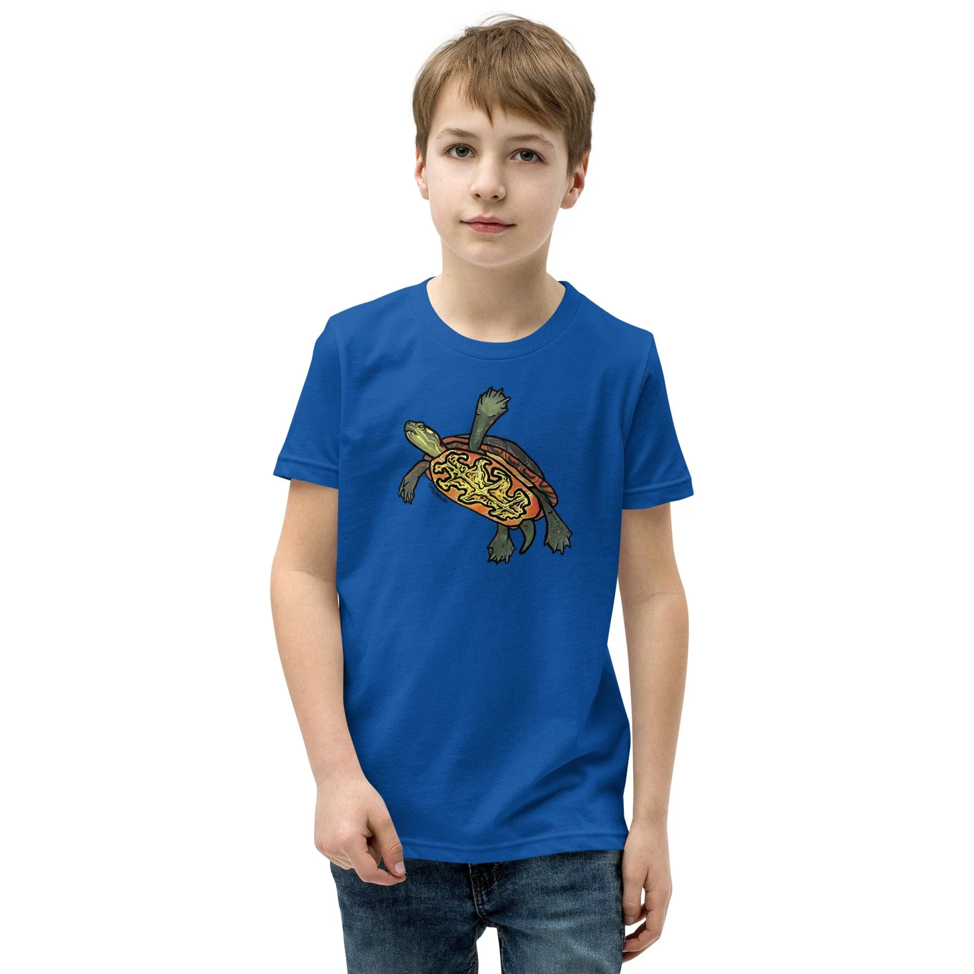 Painted Turtle Youth Short Sleeve T-Shirt, Cute Turtle Tee