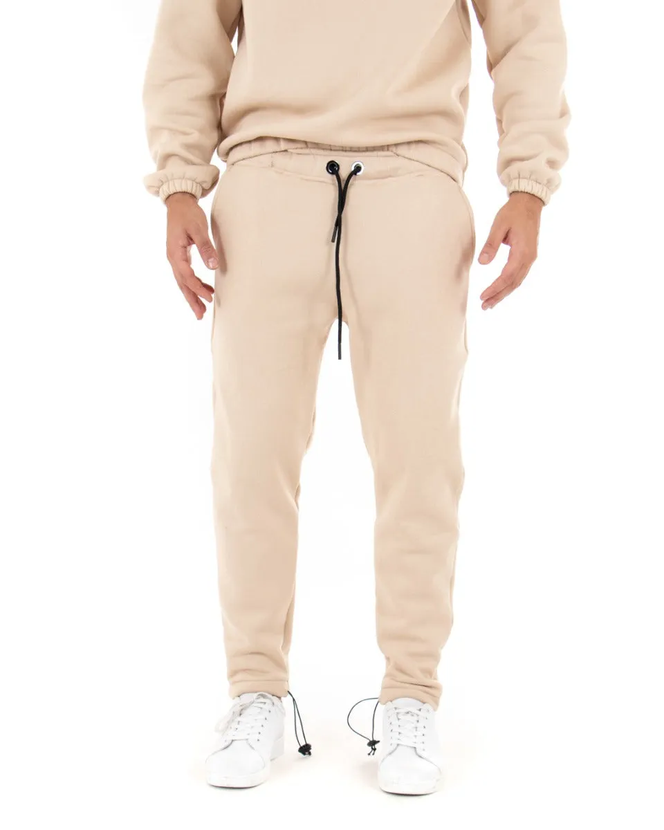 Pantaloni Uomo Pantalaccio Tuta Basic Beige Comodo Caldo Felpato Polycot GIOSAL-P4070A