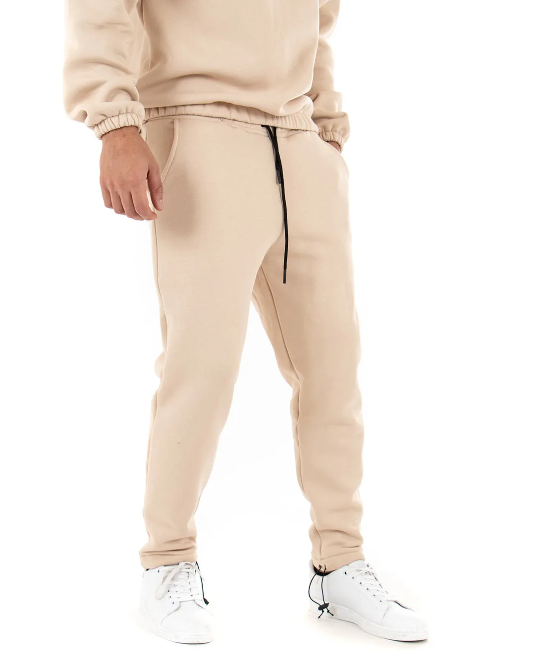 Pantaloni Uomo Pantalaccio Tuta Basic Beige Comodo Caldo Felpato Polycot GIOSAL-P4070A