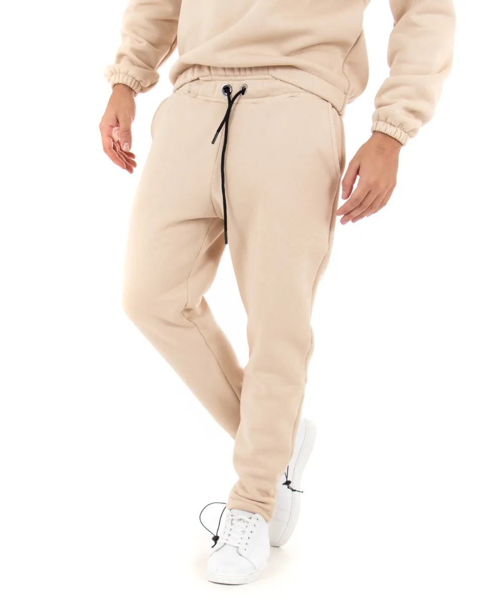 Pantaloni Uomo Pantalaccio Tuta Basic Beige Comodo Caldo Felpato Polycot GIOSAL-P4070A