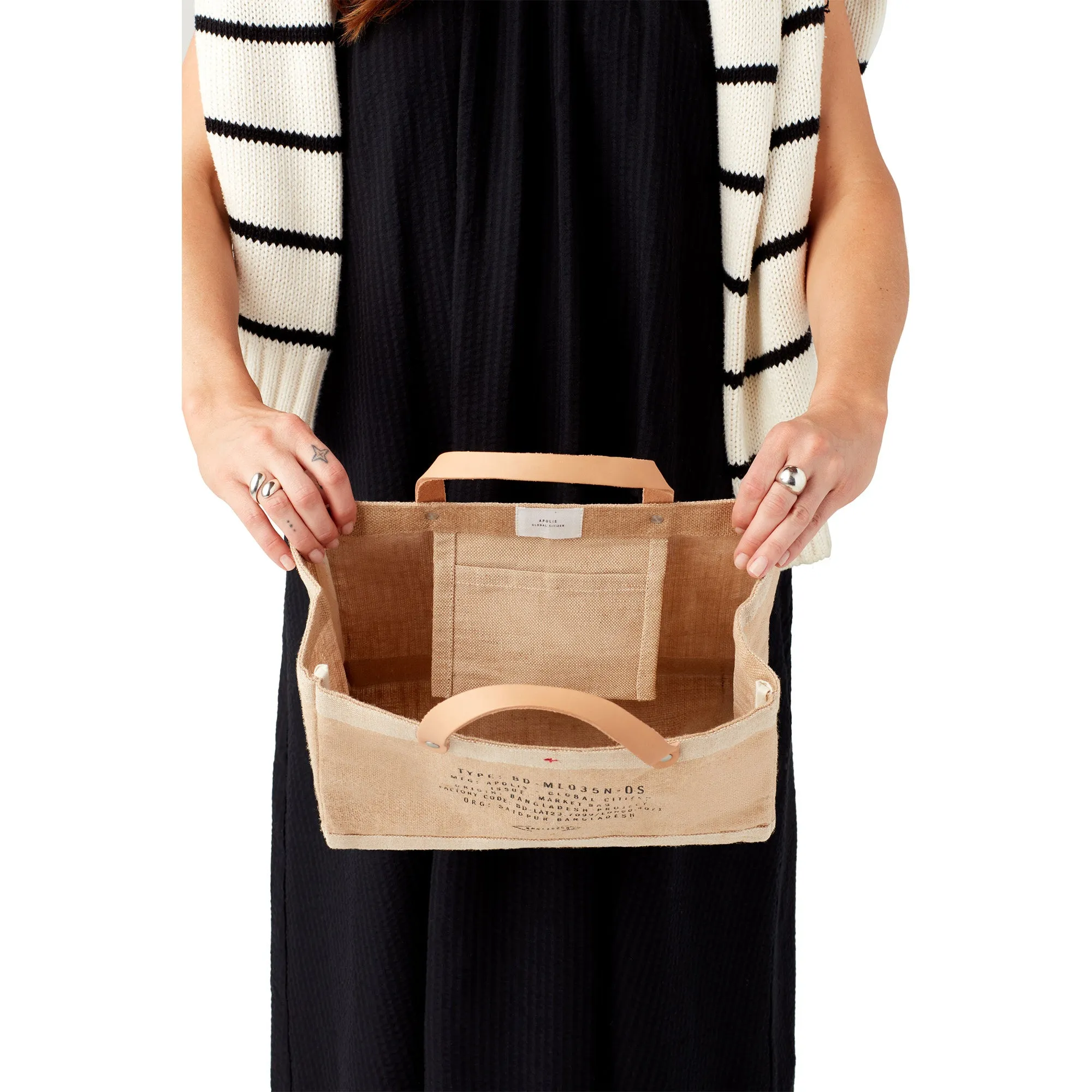 Petite Market Bag in Natural with Black Monogram