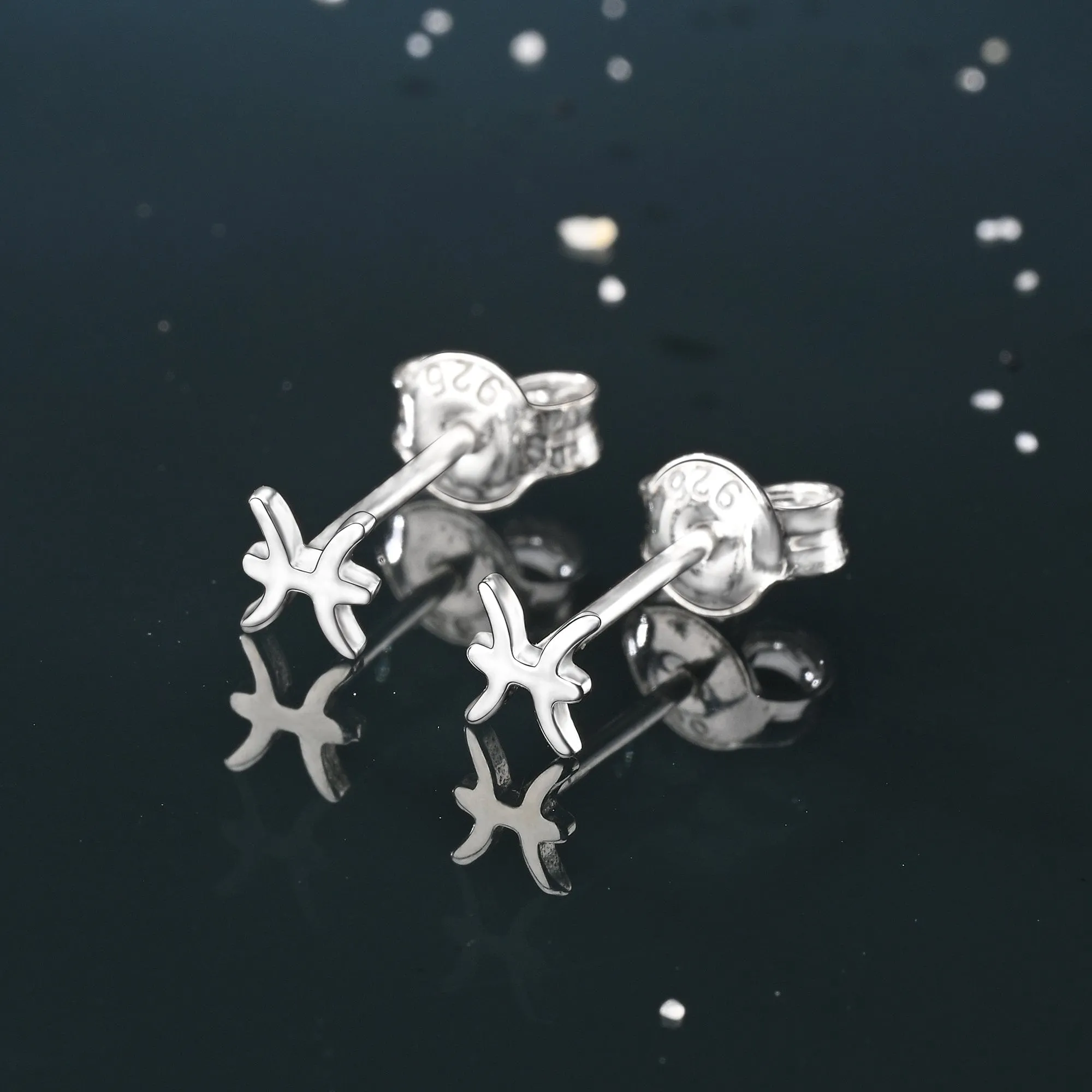 Pisces Stud Earrings Sterling Silver - Zodiac Constellation Earrings