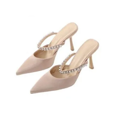 Pointed Toe Glitter Sling Short Heel