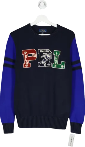 Polo Ralph Lauren Blue Prl Cotton Letterman Jumper UK XL