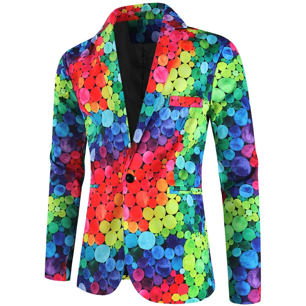 Purple Cute Suits Men's Heart Cup Print Blazer Slim Masculimo Vinatge Dress Club Suit Jackets Homme