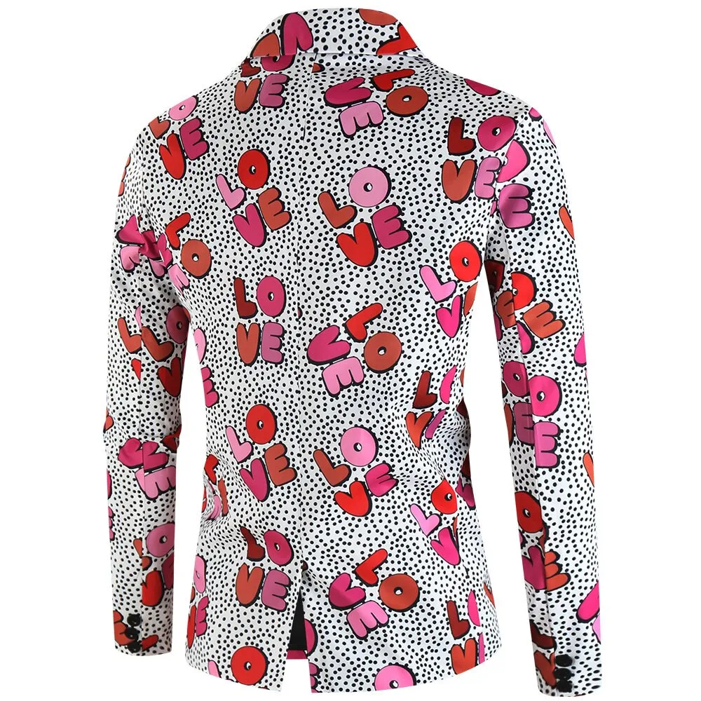 Purple Cute Suits Men's Heart Cup Print Blazer Slim Masculimo Vinatge Dress Club Suit Jackets Homme