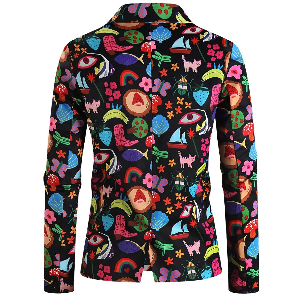 Purple Cute Suits Men's Heart Cup Print Blazer Slim Masculimo Vinatge Dress Club Suit Jackets Homme