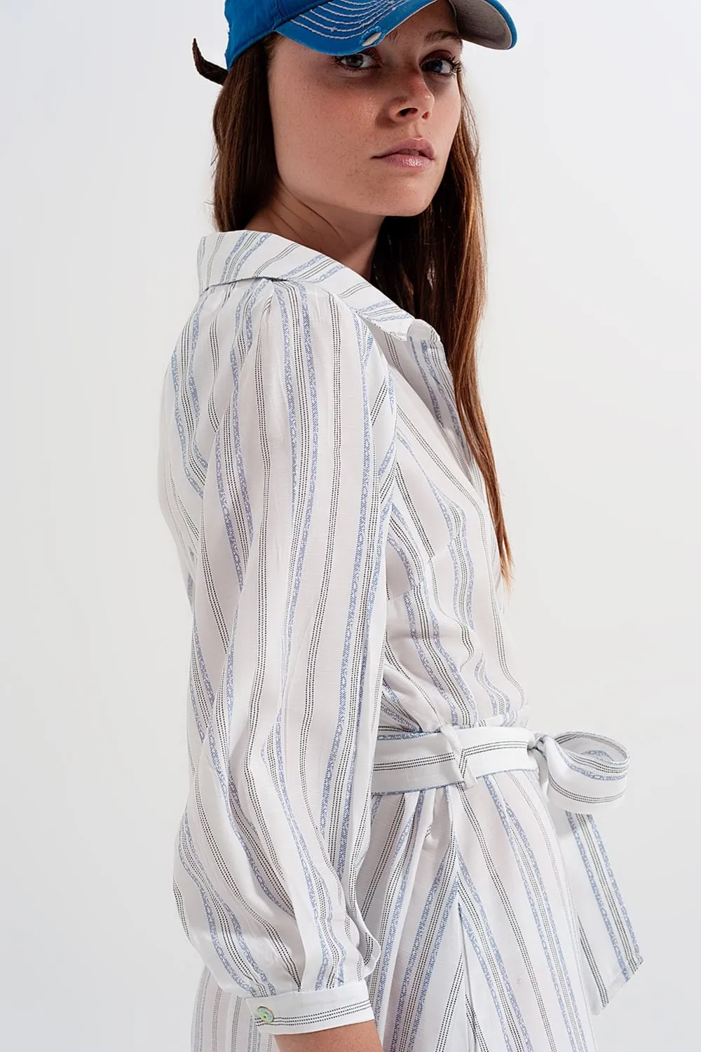 Q2 Button Through Smock Midi Dress in Stripe