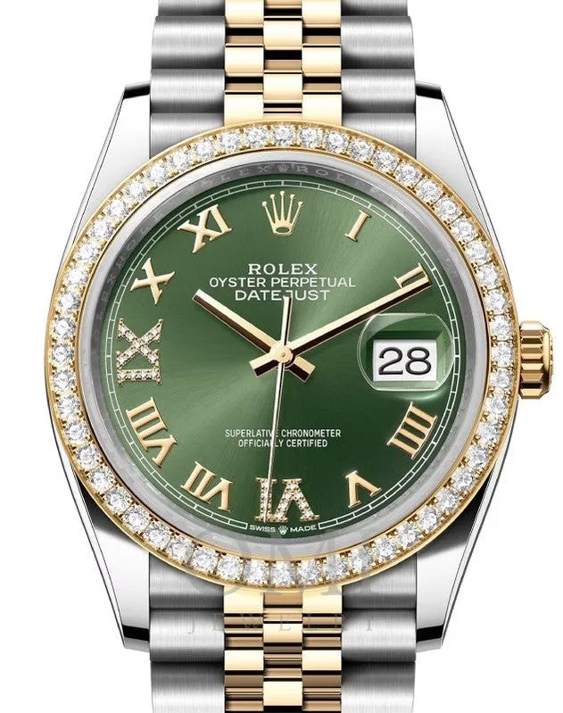 Rolex Datejust 126283RBR- 36MM With Oyster Steel With Two Tone Yellow Gold Jubilee Bracelet And Diamond Bezel.