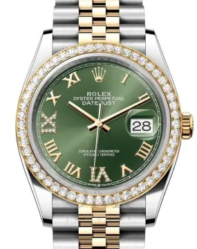 Rolex Datejust 126283RBR- 36MM With Oyster Steel With Two Tone Yellow Gold Jubilee Bracelet And Diamond Bezel.