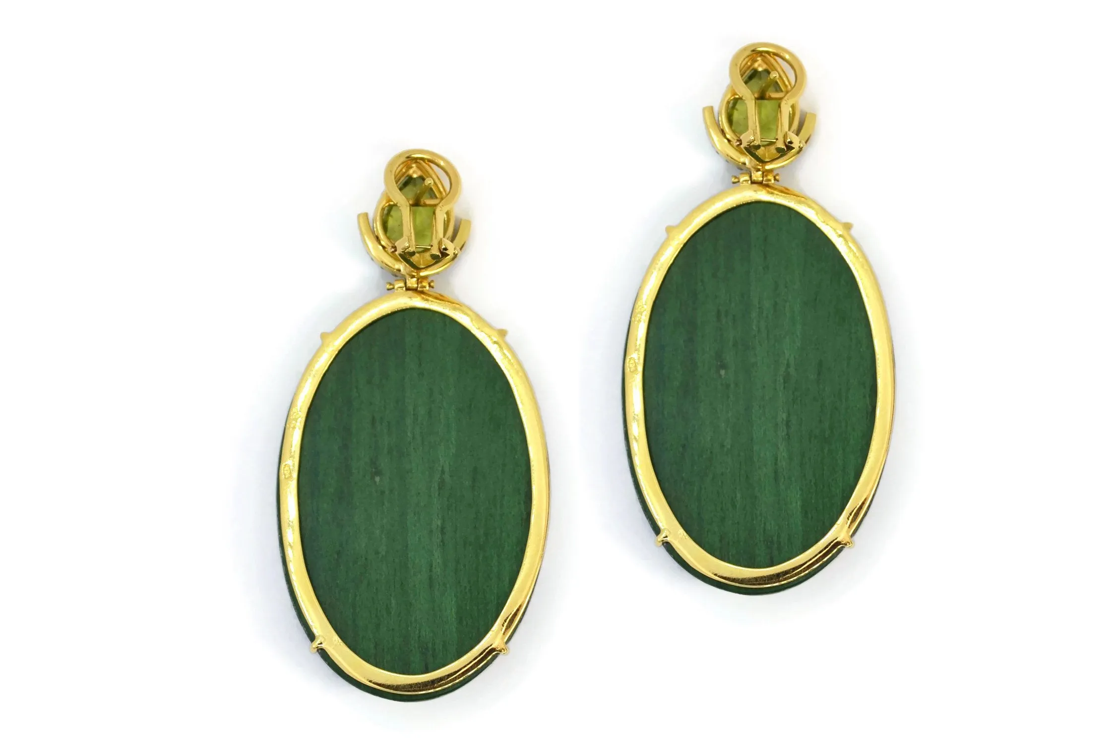 Silvia Furmanovich - Drop Earrings with Parrot Marquetry, Peridot and Diamonds, 18k Yellow Gold