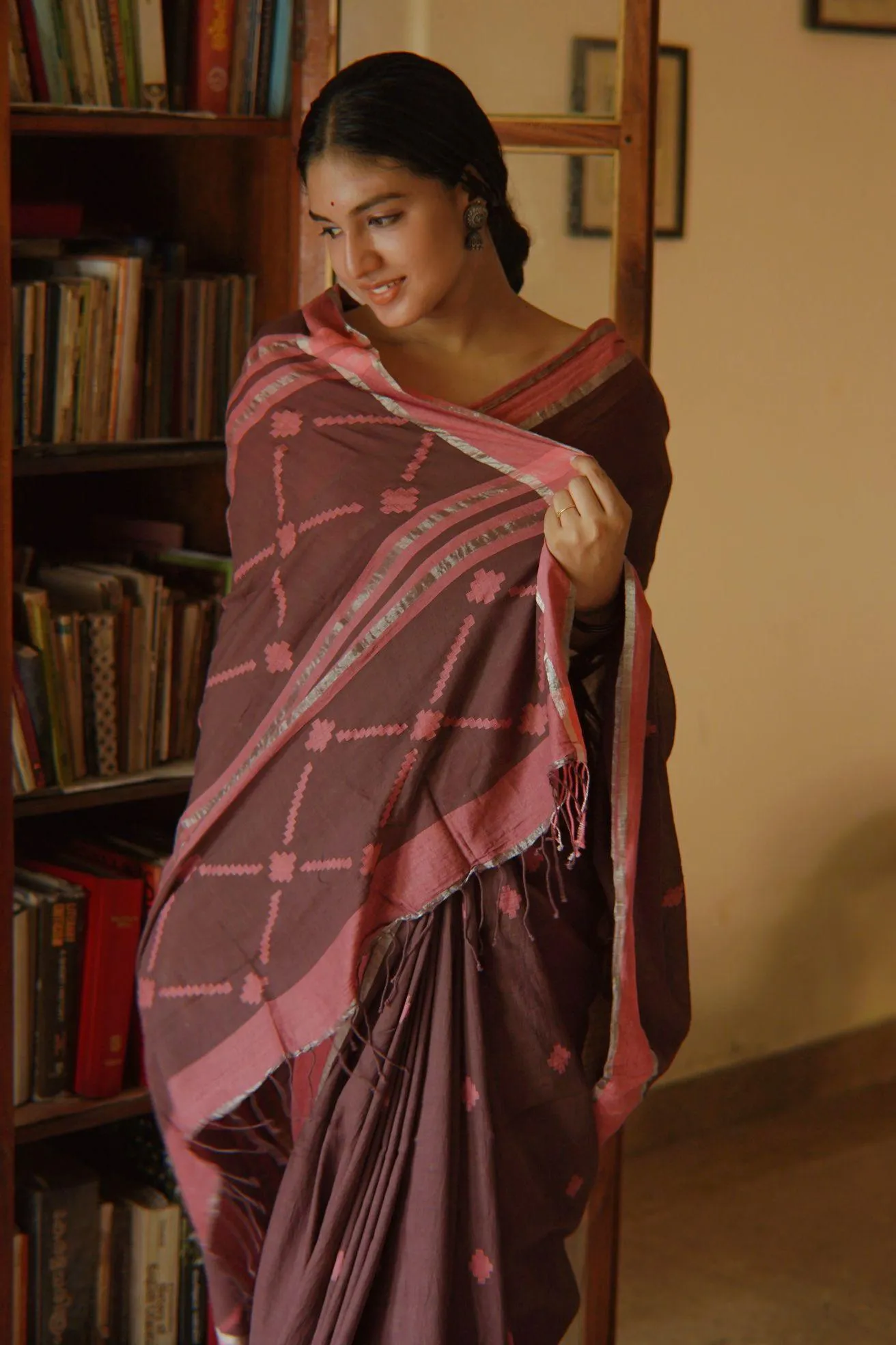 Sitara - brown zari by cotton extra weft saree