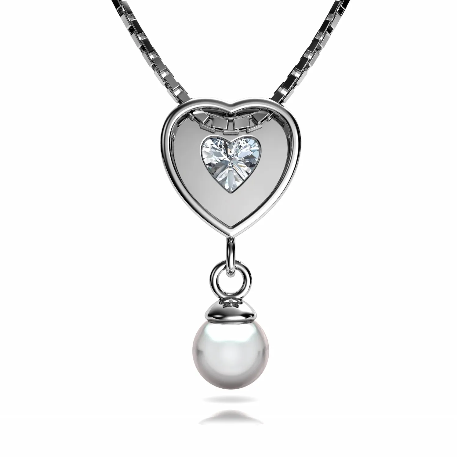 Small Heart Pearl Necklace - CZ 925 Sterling Silver Jewellery Dephini