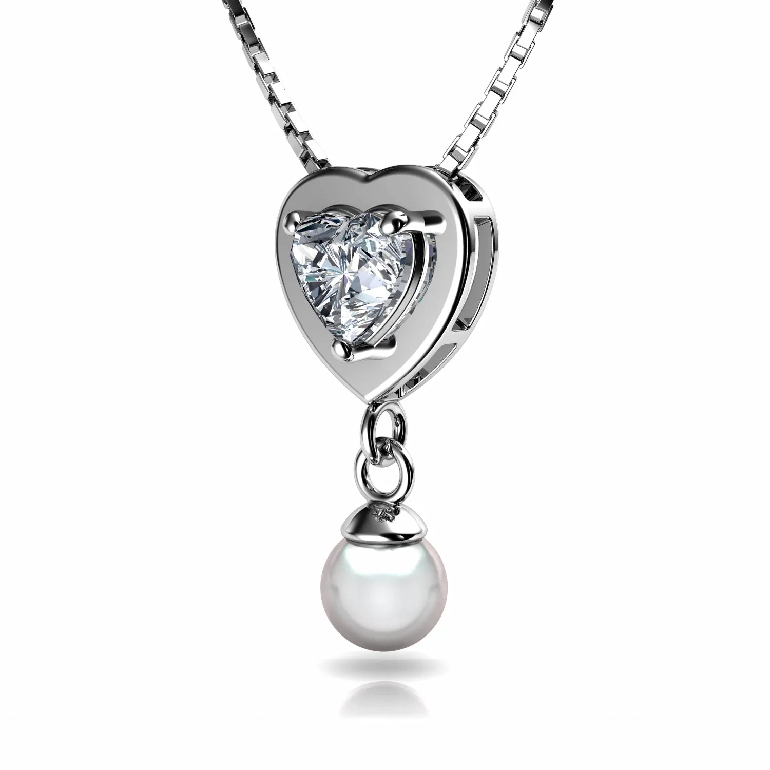 Small Heart Pearl Necklace - CZ 925 Sterling Silver Jewellery Dephini