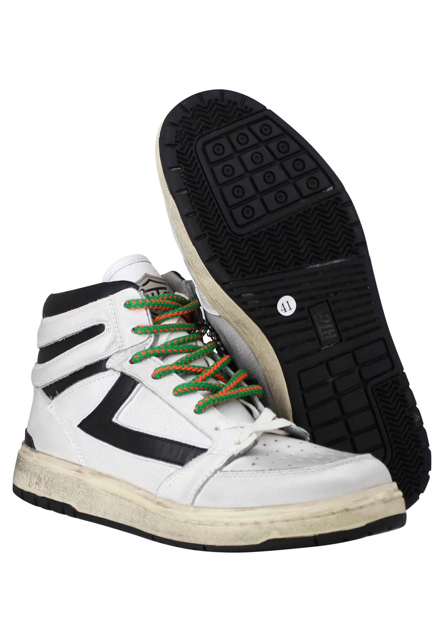 Sneakers uomo Starlight Vintage High in pelle bianca con riporti in pelle nera