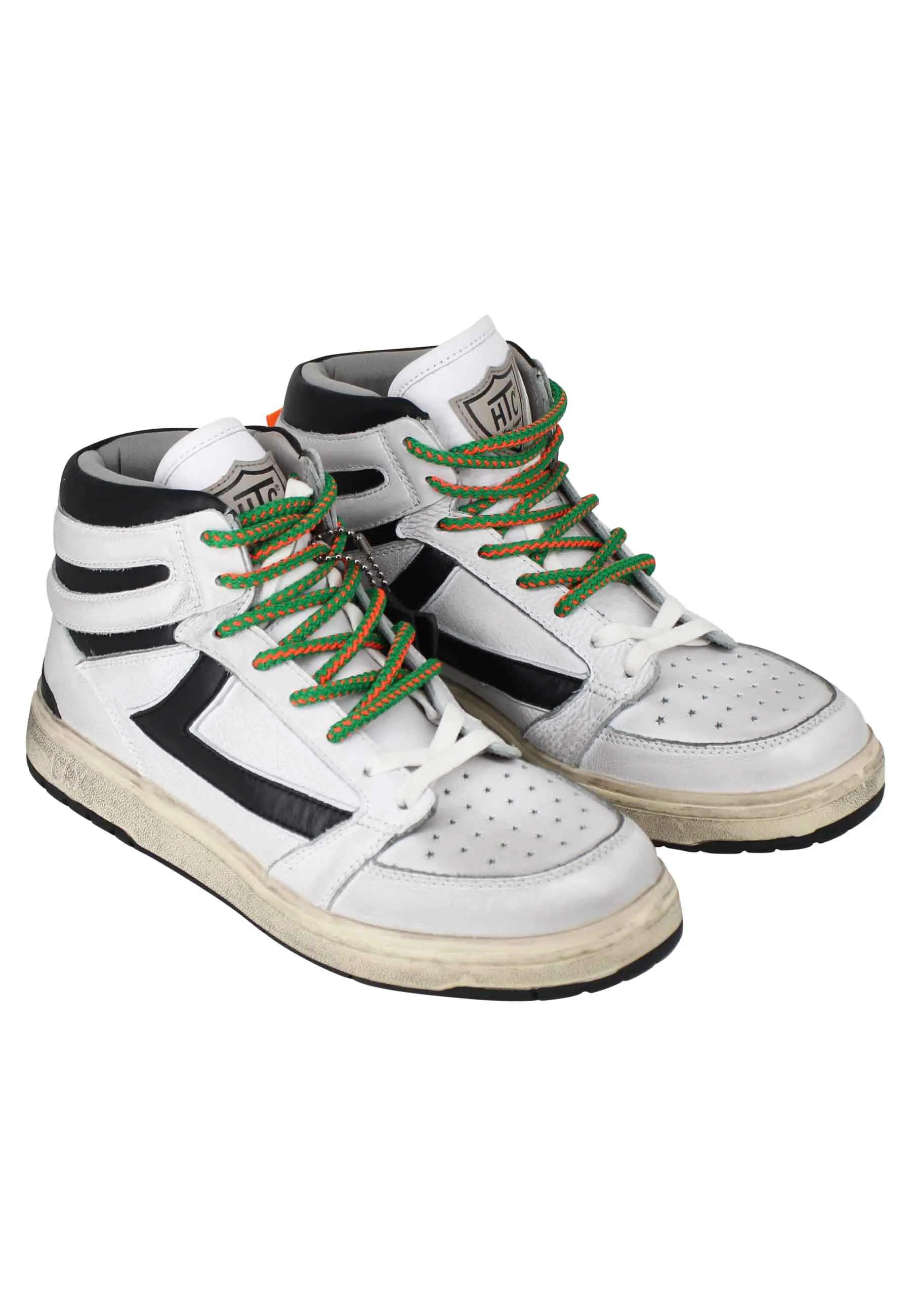 Sneakers uomo Starlight Vintage High in pelle bianca con riporti in pelle nera