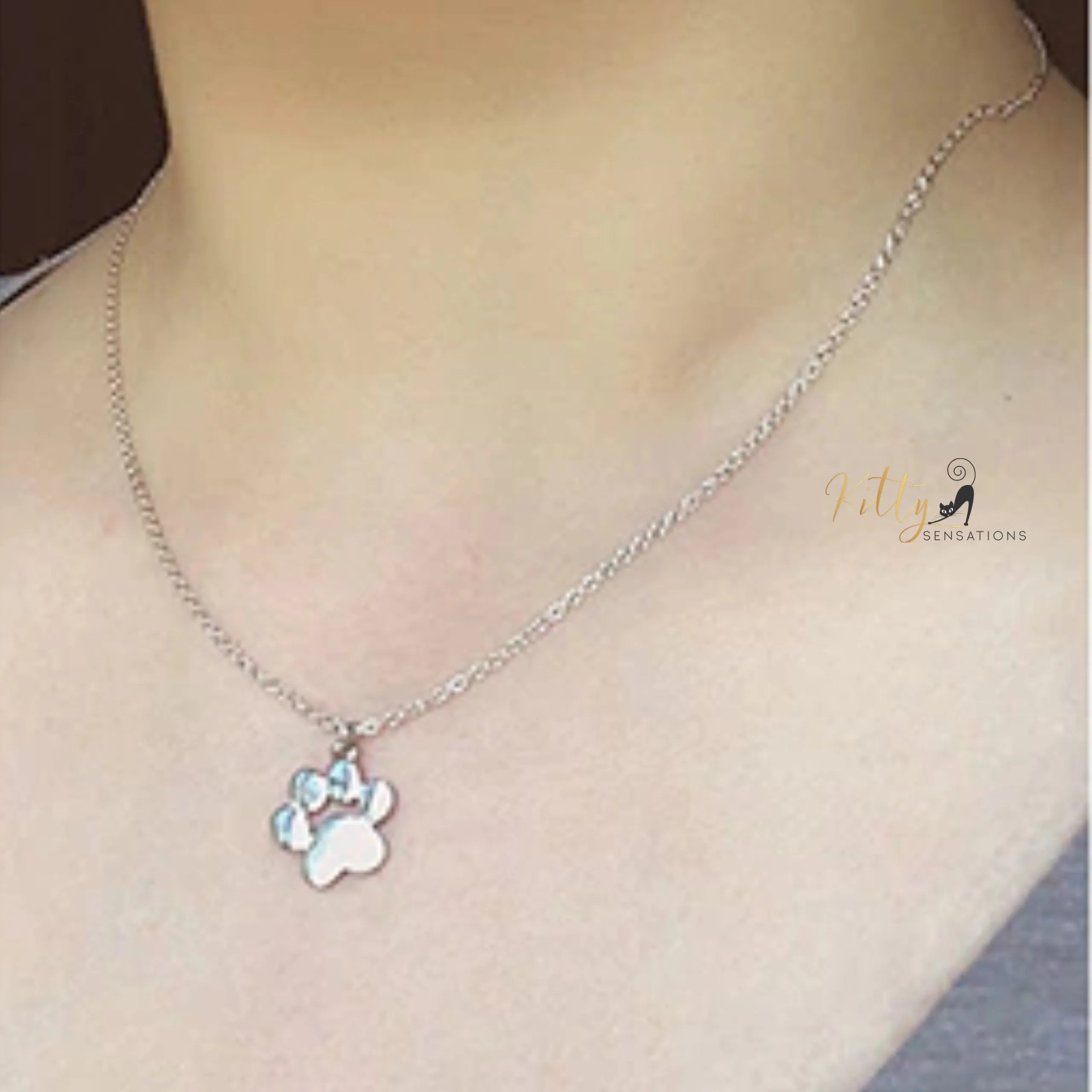 Solid Kitty Paw Necklace in Solid 925 Sterling Silver (Platinum or Rose Gold Plated)