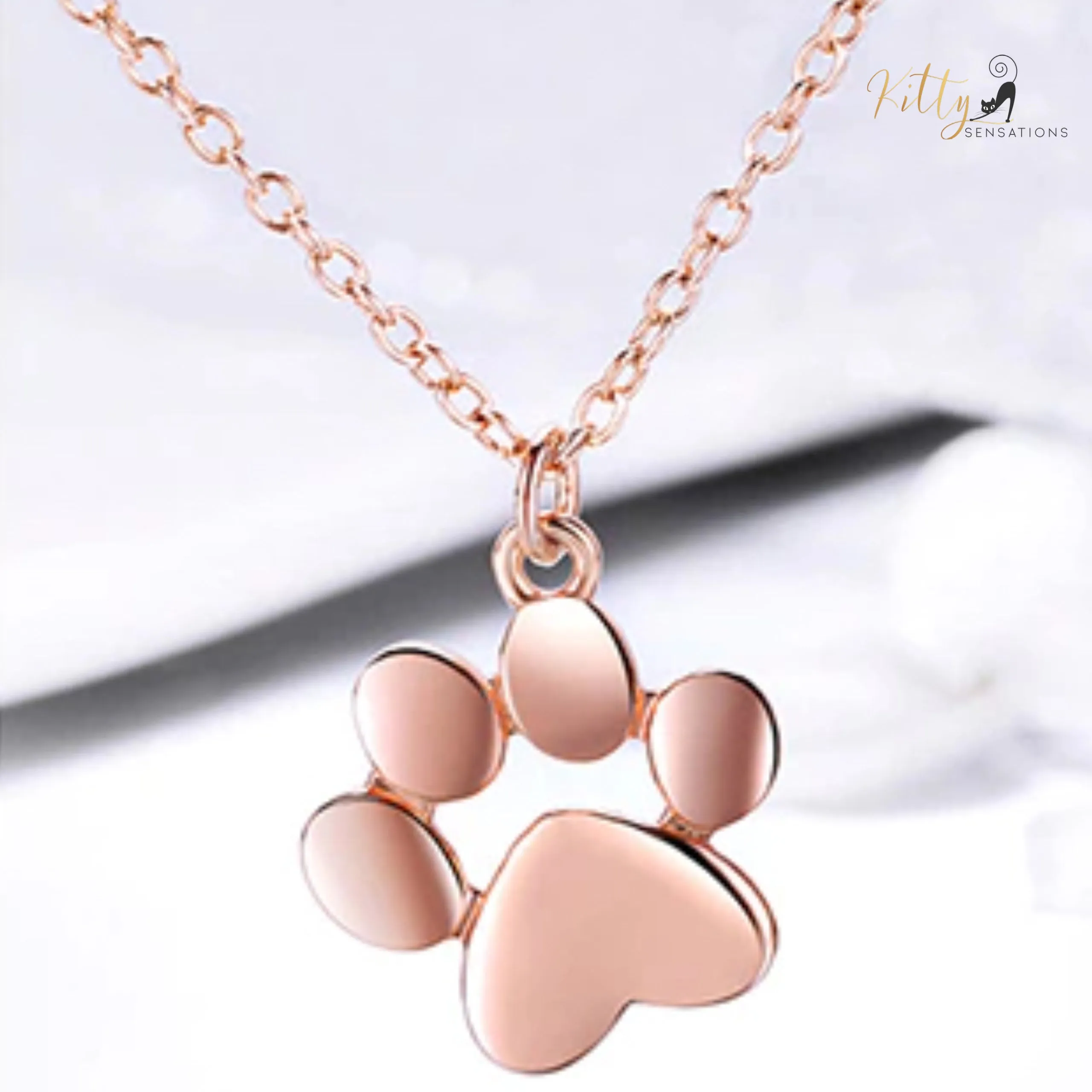 Solid Kitty Paw Necklace in Solid 925 Sterling Silver (Platinum or Rose Gold Plated)