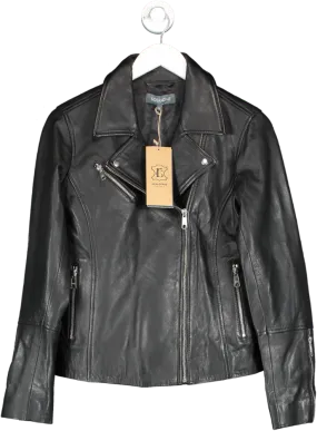 SOSANDAR Black Leather Biker Jacket UK 12