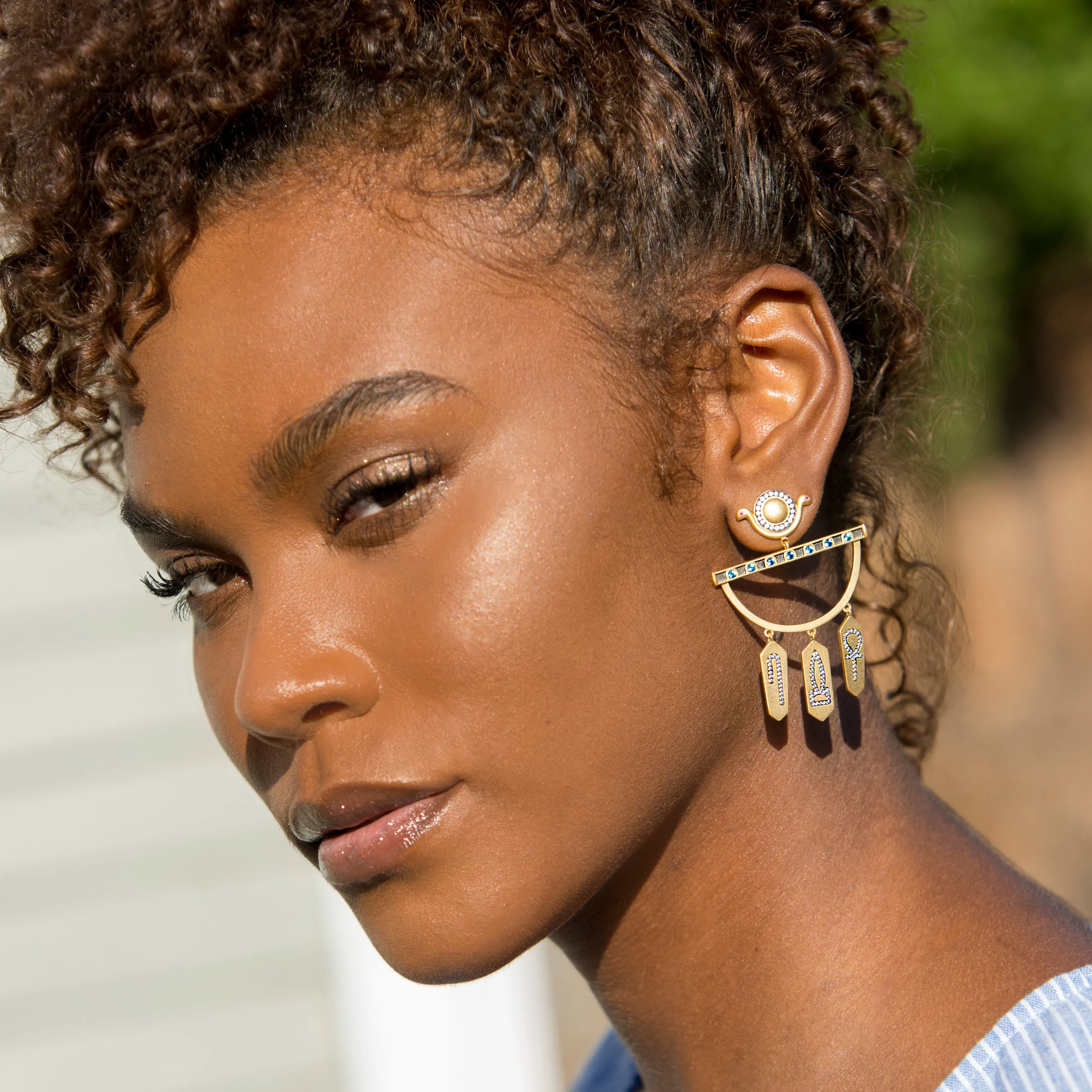 Statement Hoop Earrings with Hieroglyphic Charms in Vermeil Gold